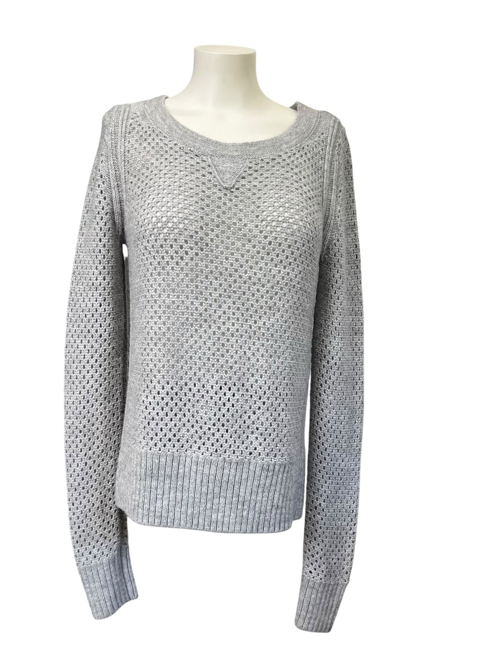 Club Monaco Open Knit Sweater Gray Alpaca Blend Lightweight Pullover L Coastal